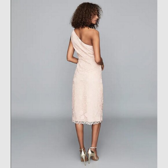 💕REISS💕 Mena One-Shoulder Crochet Lace Dress ~ Nude US 6 NWT - Picture 3 of 13